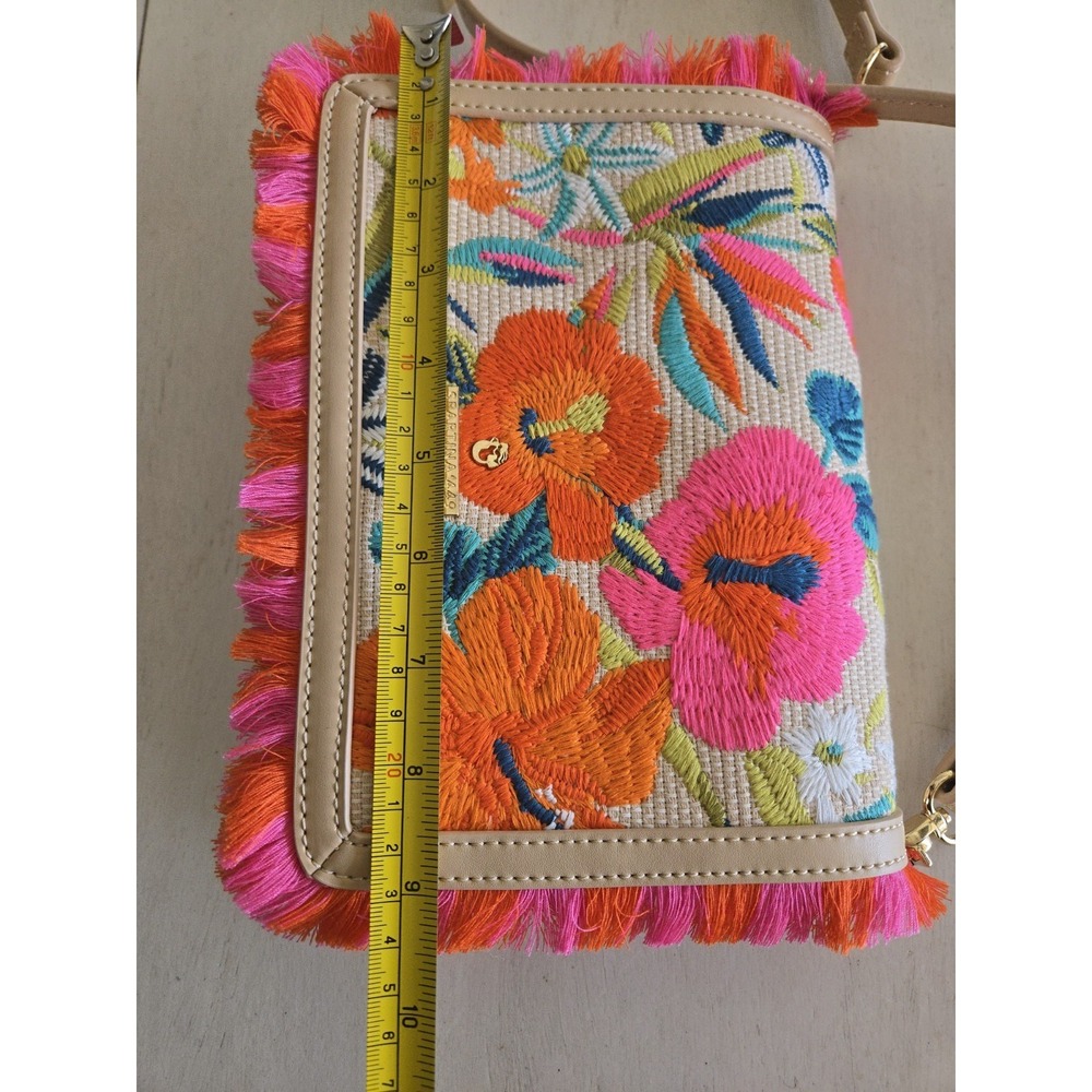 Spartina 449 Bag Crossbody Purse Colorful Adj Strap Fun Floral Woven Embroidery - Picture 16 of 16